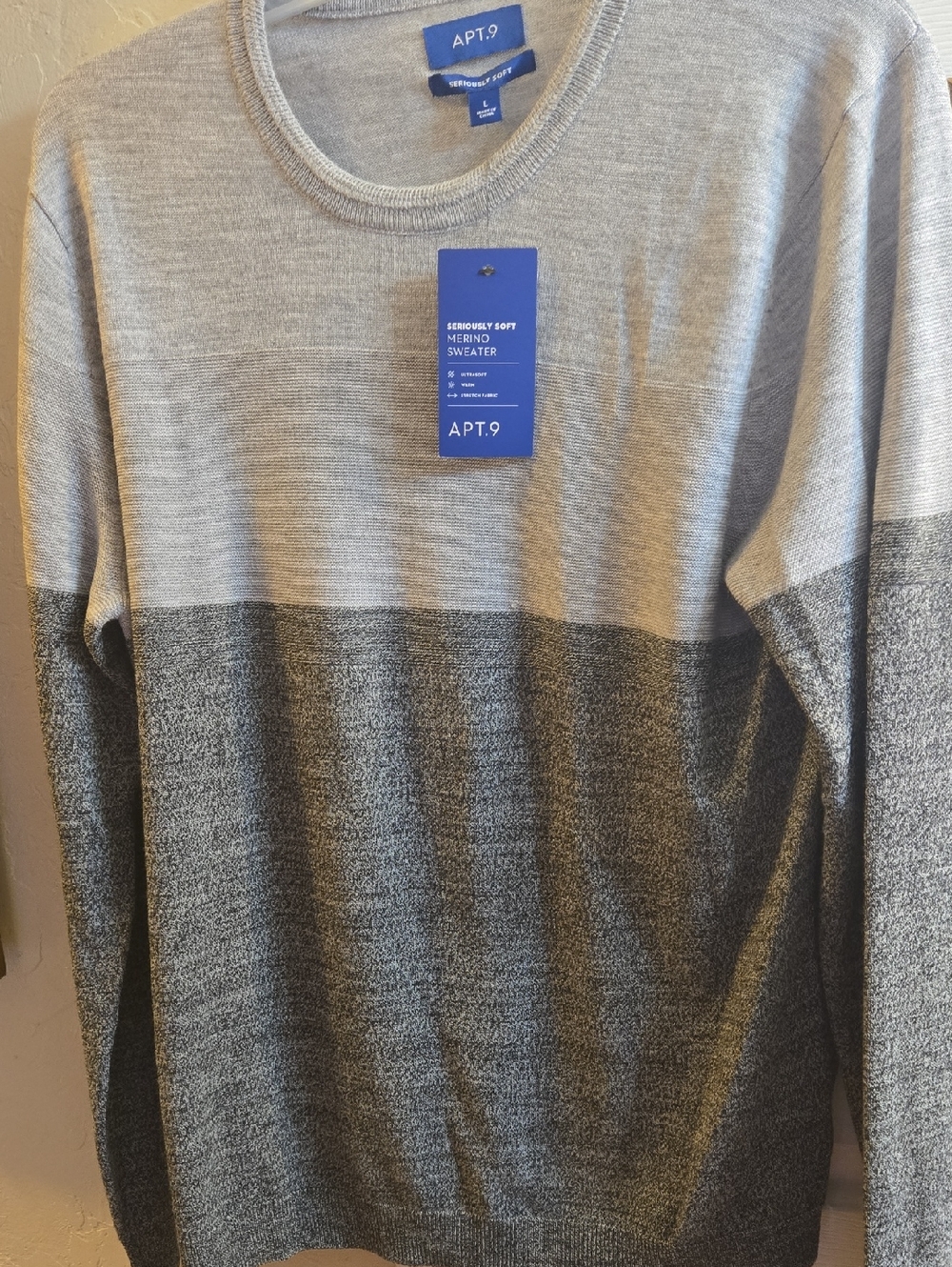 Apt. 9 Two-Tone Light Gray and Dark Gray Crewneck Sweater